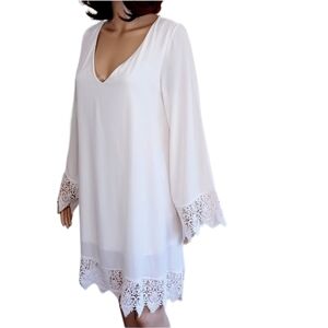 Sage Lace Trimmed Tunic Dress